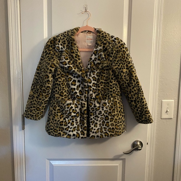 Cat & Jack Other - Cat & Jack faux fur leopard print dress coat girls medium